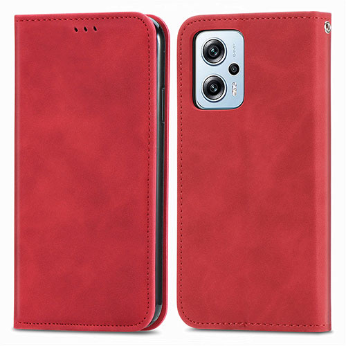 Leather Case Stands Flip Cover Holder S04D for Xiaomi Redmi Note 12T Pro 5G Red