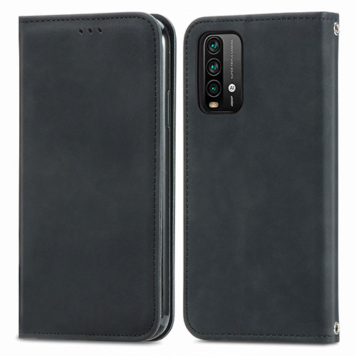 Leather Case Stands Flip Cover Holder S04D for Xiaomi Redmi Note 9 4G Black