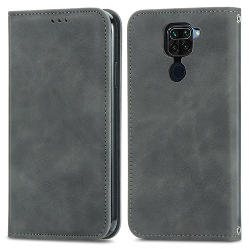 Leather Case Stands Flip Cover Holder S04D for Xiaomi Redmi Note 9 Gray