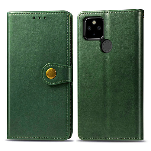 Leather Case Stands Flip Cover Holder S05D for Google Pixel 5 XL 5G Green