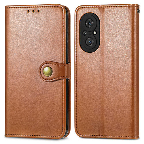 Leather Case Stands Flip Cover Holder S05D for Huawei Nova 9 SE Brown