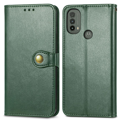 Leather Case Stands Flip Cover Holder S05D for Motorola Moto E20 Green