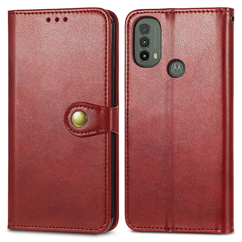 Leather Case Stands Flip Cover Holder S05D for Motorola Moto E20 Red