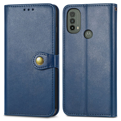 Leather Case Stands Flip Cover Holder S05D for Motorola Moto E30 Blue