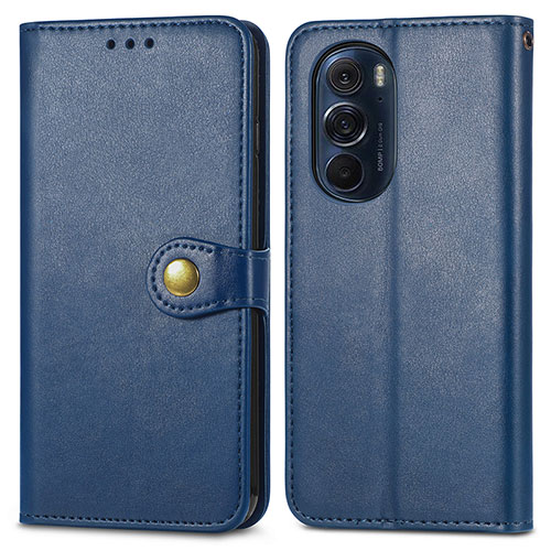 Leather Case Stands Flip Cover Holder S05D for Motorola Moto Edge Plus (2022) 5G Blue