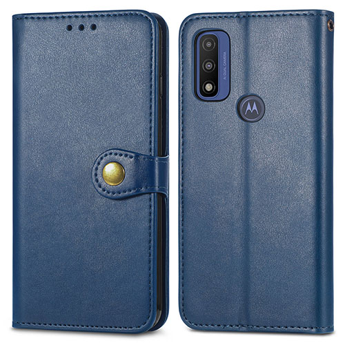 Leather Case Stands Flip Cover Holder S05D for Motorola Moto G Pure Blue