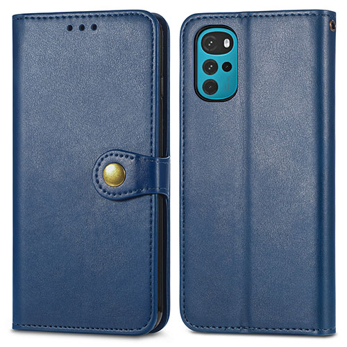 Leather Case Stands Flip Cover Holder S05D for Motorola Moto G22 Blue