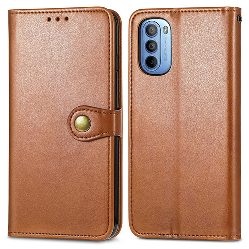 Leather Case Stands Flip Cover Holder S05D for Motorola Moto G41 Brown