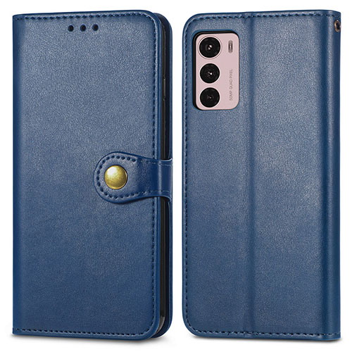 Leather Case Stands Flip Cover Holder S05D for Motorola Moto G42 Blue