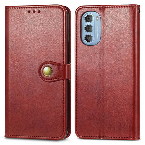 Leather Case Stands Flip Cover Holder S05D for Motorola Moto G51 5G Red