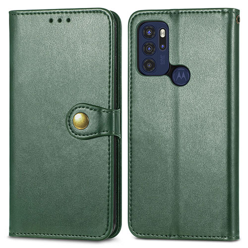 Leather Case Stands Flip Cover Holder S05D for Motorola Moto G60s Green