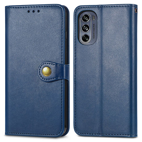 Leather Case Stands Flip Cover Holder S05D for Motorola Moto G62 5G Blue