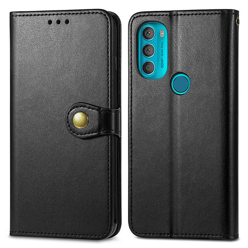 Leather Case Stands Flip Cover Holder S05D for Motorola Moto G71 5G Black