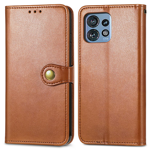 Leather Case Stands Flip Cover Holder S05D for Motorola Moto X40 5G Brown