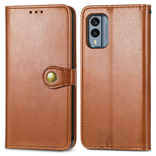 Leather Case Stands Flip Cover Holder S05D for Nokia X30 5G Brown