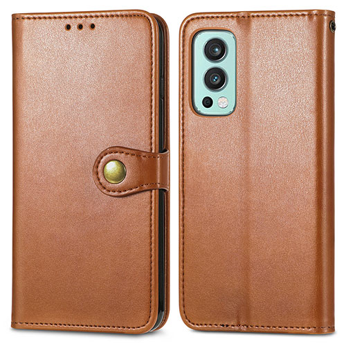 Leather Case Stands Flip Cover Holder S05D for OnePlus Nord 2 5G Brown