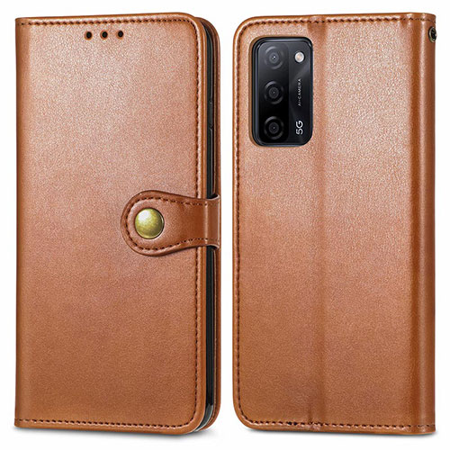 Leather Case Stands Flip Cover Holder S05D for Oppo A55 5G Brown