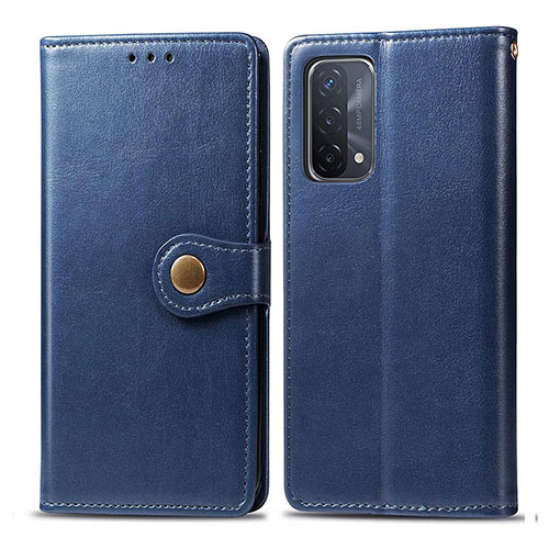 Leather Case Stands Flip Cover Holder S05D for Oppo A74 5G Blue