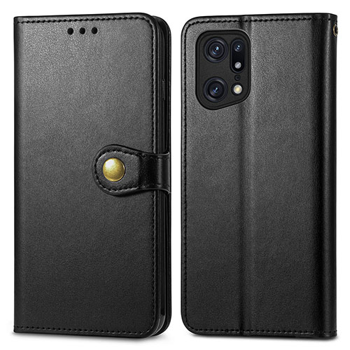 Leather Case Stands Flip Cover Holder S05D for Oppo Find X5 Pro 5G Black