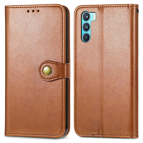 Leather Case Stands Flip Cover Holder S05D for Oppo K9 Pro 5G Brown