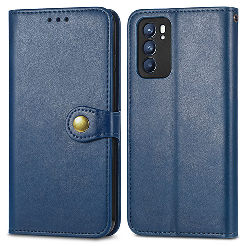 Leather Case Stands Flip Cover Holder S05D for Oppo Reno6 5G Blue