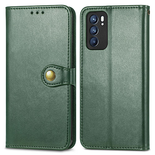 Leather Case Stands Flip Cover Holder S05D for Oppo Reno6 5G Green