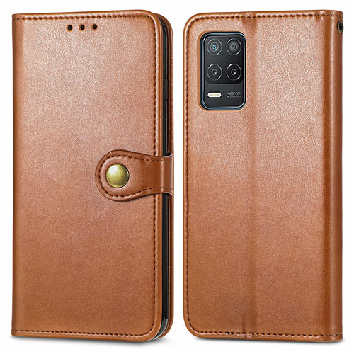 Leather Case Stands Flip Cover Holder S05D for Realme 8 5G Brown