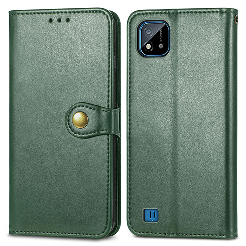 Leather Case Stands Flip Cover Holder S05D for Realme C20 Green