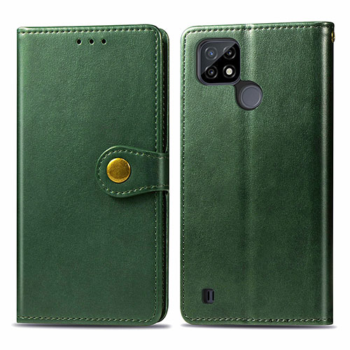 Leather Case Stands Flip Cover Holder S05D for Realme C21 Green