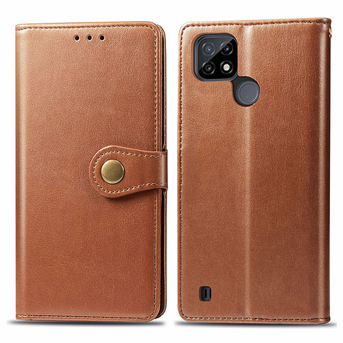 Leather Case Stands Flip Cover Holder S05D for Realme C25Y India Brown