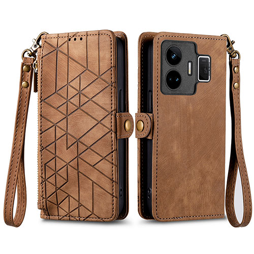 Leather Case Stands Flip Cover Holder S05D for Realme GT Neo5 5G Brown