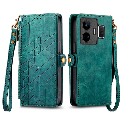 Leather Case Stands Flip Cover Holder S05D for Realme GT Neo6 5G Green