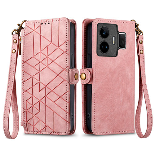 Leather Case Stands Flip Cover Holder S05D for Realme GT Neo6 5G Pink