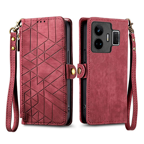 Leather Case Stands Flip Cover Holder S05D for Realme GT3 5G Red