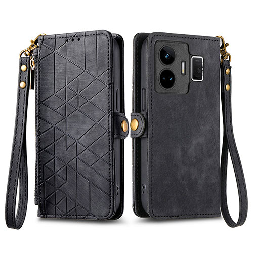 Leather Case Stands Flip Cover Holder S05D for Realme GT5 5G Black