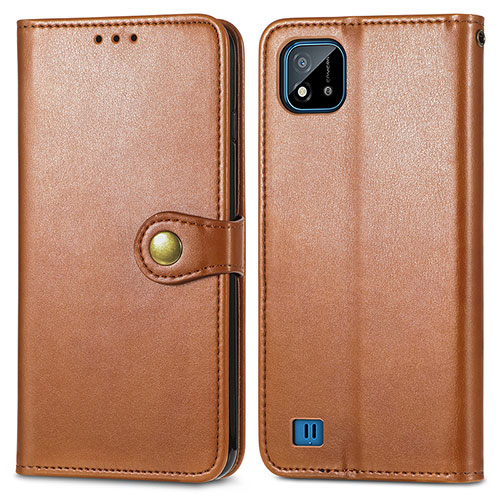 Leather Case Stands Flip Cover Holder S05D for Realme Narzo 50i Brown