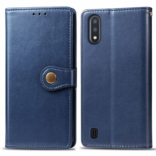 Leather Case Stands Flip Cover Holder S05D for Samsung Galaxy A01 SM-A015 Blue