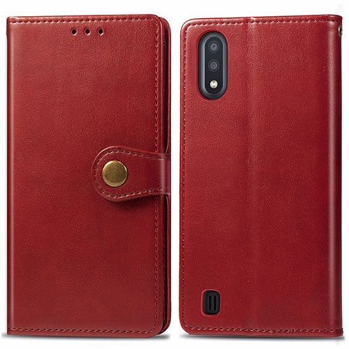 Leather Case Stands Flip Cover Holder S05D for Samsung Galaxy A01 SM-A015 Red