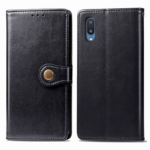 Leather Case Stands Flip Cover Holder S05D for Samsung Galaxy A02 Black