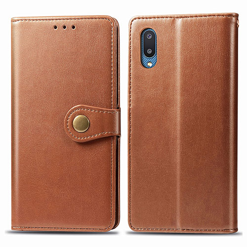 Leather Case Stands Flip Cover Holder S05D for Samsung Galaxy A02 Brown