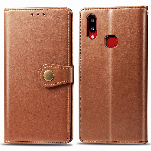 Leather Case Stands Flip Cover Holder S05D for Samsung Galaxy A10s Brown