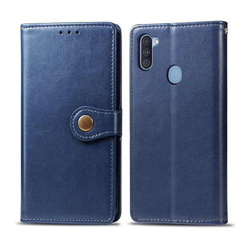 Leather Case Stands Flip Cover Holder S05D for Samsung Galaxy A11 Blue