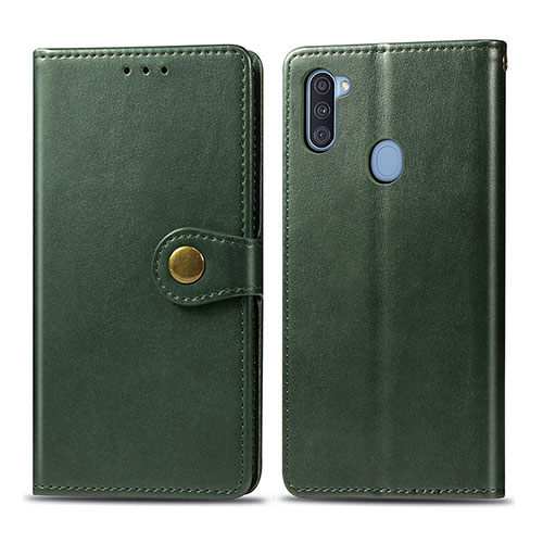 Leather Case Stands Flip Cover Holder S05D for Samsung Galaxy A11 Green