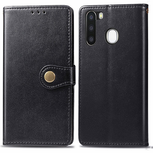 Leather Case Stands Flip Cover Holder S05D for Samsung Galaxy A21 European Black