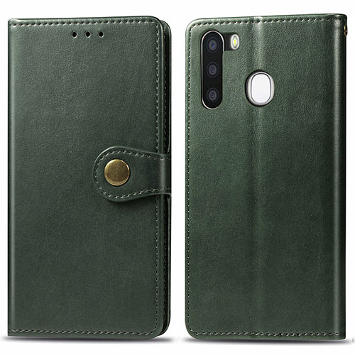 Leather Case Stands Flip Cover Holder S05D for Samsung Galaxy A21 European Green