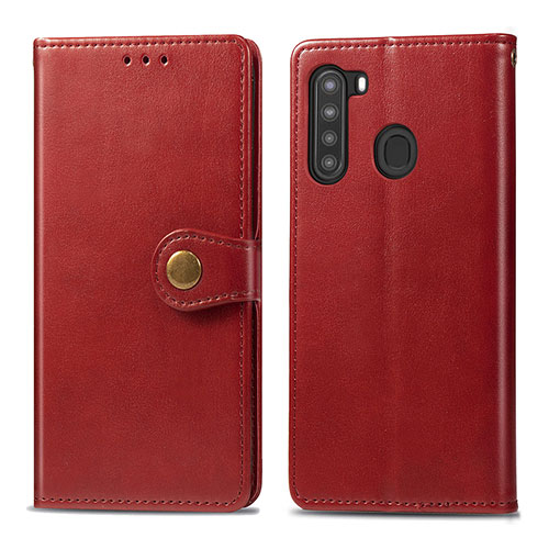 Leather Case Stands Flip Cover Holder S05D for Samsung Galaxy A21 Red