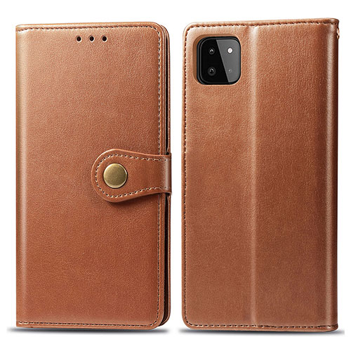 Leather Case Stands Flip Cover Holder S05D for Samsung Galaxy A22s 5G Brown