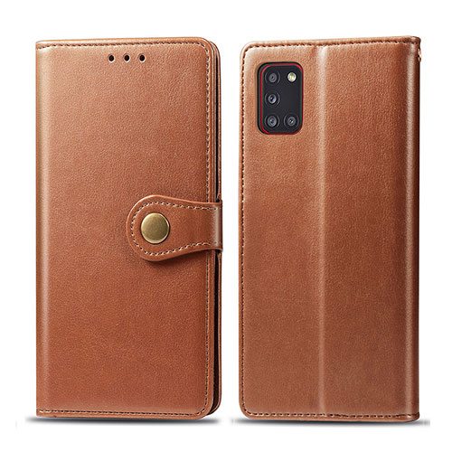 Leather Case Stands Flip Cover Holder S05D for Samsung Galaxy A31 Brown