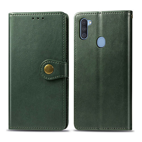 Leather Case Stands Flip Cover Holder S05D for Samsung Galaxy M11 Green