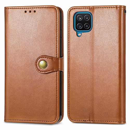 Leather Case Stands Flip Cover Holder S05D for Samsung Galaxy M12 Brown